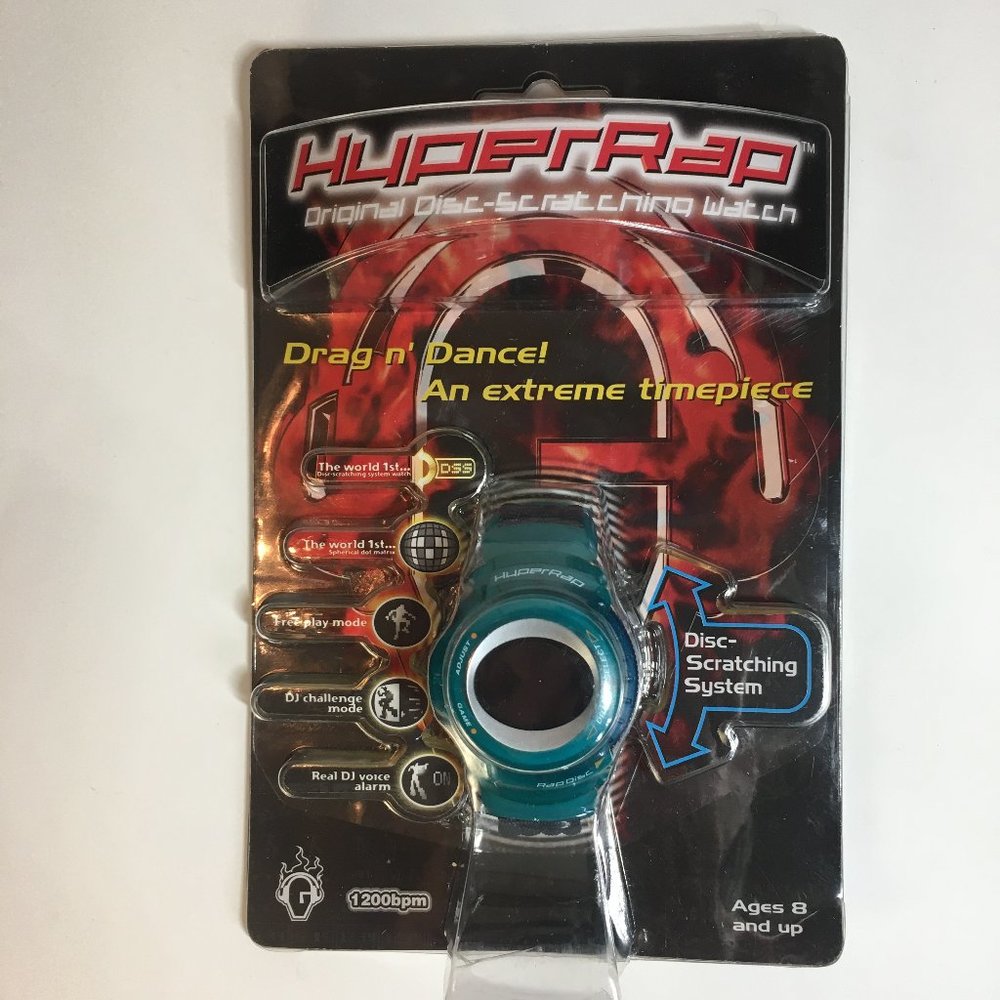 Takara HYPER RAP Original DISC-SCRATCHING Blue/Silver Watch Vintage 1990s New
